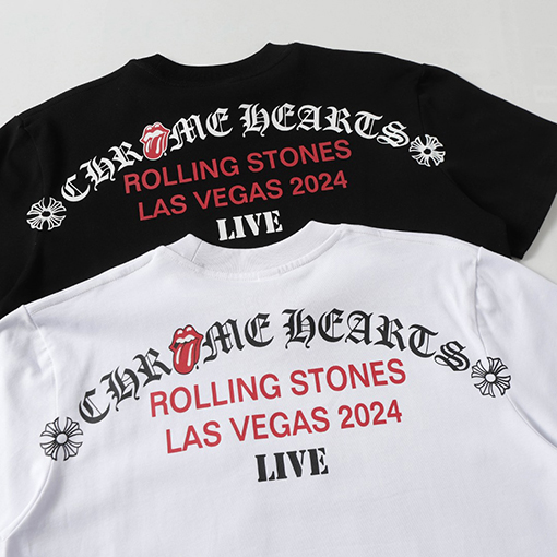 クロムハーツサンスクリットローリングストーン小さな舌赤LasVegasネック半袖Tシャツ