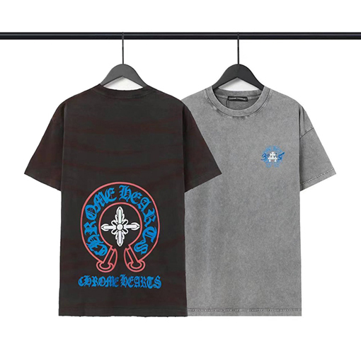 クロムハーツゴーストホースシューサンスクリットクロスプリント半袖Tシャツ