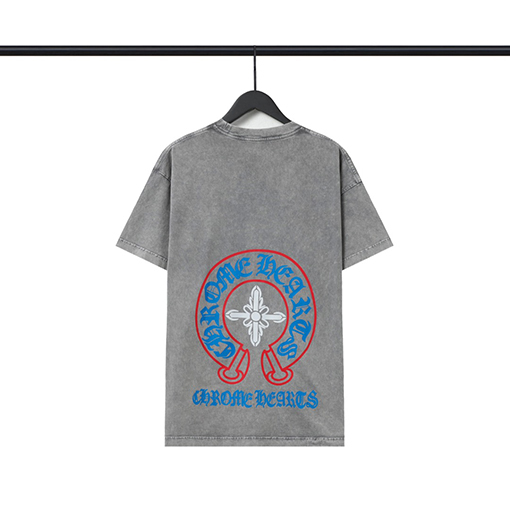 クロムハーツゴーストホースシューサンスクリットクロスプリント半袖Tシャツ