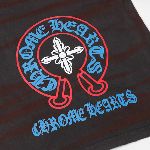 クロムハーツゴーストホースシューサンスクリットクロスプリント半袖Tシャツ