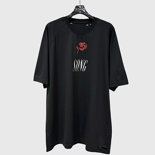 リックオウエンスSONGローズプリントウォッシュゆるい半袖Tシャツ