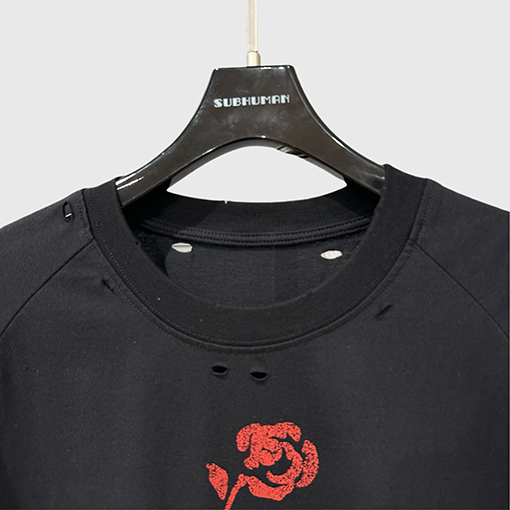 リックオウエンスSONGローズプリントウォッシュゆるい半袖Tシャツ