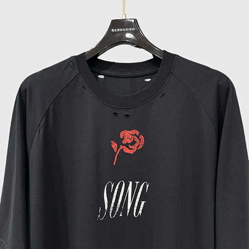 リックオウエンスSONGローズプリントウォッシュゆるい半袖Tシャツ