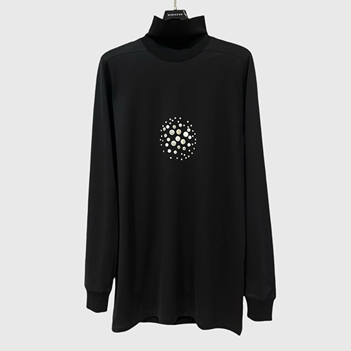 リックオウエンス  リブタートルネックビーズデカールショー長袖ニットルーズロングTシャツ