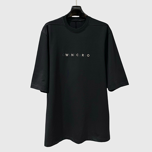 リックオウエンス メンズOWENSCARGO刺繍ラウンドネックルーズフィットニット5分半袖Tシャツ