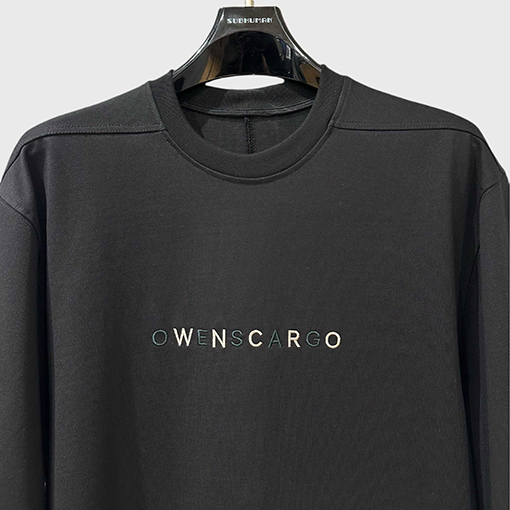 リックオウエンス メンズOWENSCARGO刺繍ラウンドネックルーズフィットニット5分半袖Tシャツ