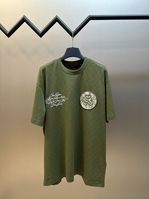 ルイヴィトン グリーンチェック柄ラウンドネックTシャツ