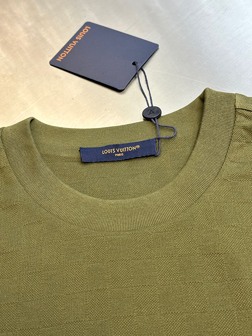 ルイヴィトン グリーンチェック柄ラウンドネックTシャツ