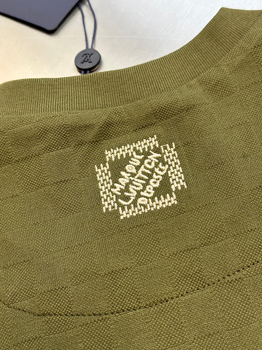 ルイヴィトン グリーンチェック柄ラウンドネックTシャツ