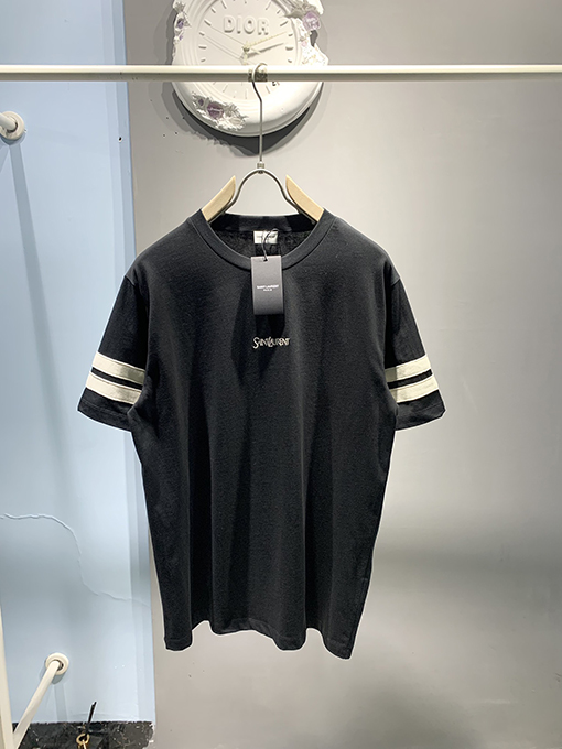 サンローランスーパーコピー2025 ss新しい袖口ウェビングTシャツ