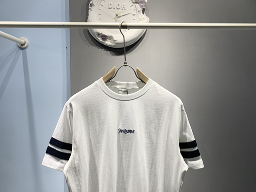 サンローランスーパーコピー2025 ss新しい袖口ウェビングTシャツ