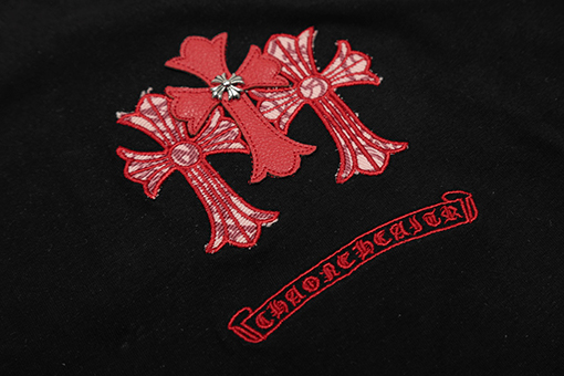 クロムハーツスーパーコピー 刺繍パッチパターンクロスメタルレザータグ半袖シャツ