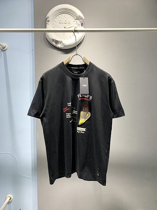 フェンディ2025ss新しいLiciousバナナ刺繍プリントTシャツ