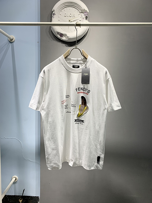 フェンディ2025ss新しいLiciousバナナ刺繍プリントTシャツ