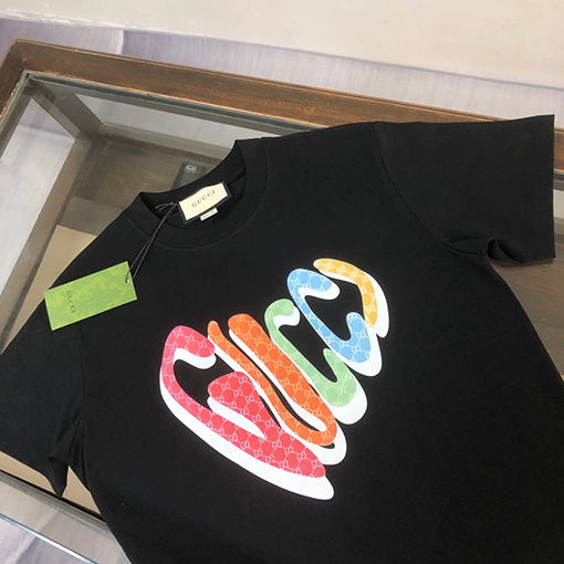 グッチ新しいプリント文字半袖クルーネックTシャツ