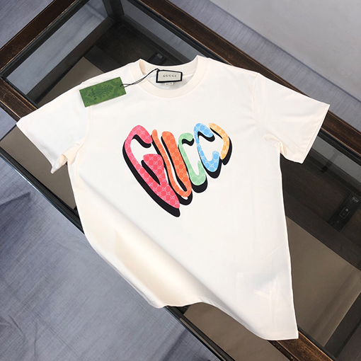 グッチ新しいプリント文字半袖クルーネックTシャツ