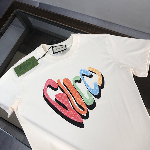 グッチ新しいプリント文字半袖クルーネックTシャツ