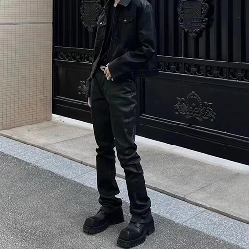 リックオウエンススーパーコピーコーティングされたワックスストレートパンツ