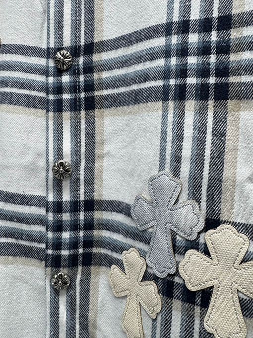 クロムハーツ格子貼り皮刺繍シャツコート