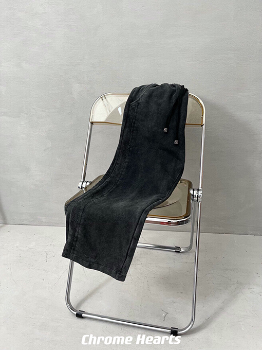 クロムハーツコピー水洗いタバコグレーステッチスリットストレートパンツ