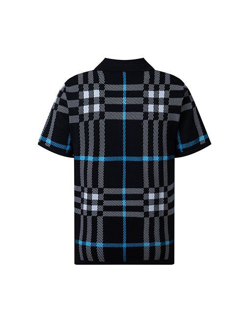 バーバリーチェック柄のインパクトカラーウールポロニット半袖Tシャツ