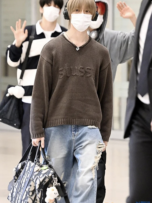 ステューシーStussy FW24 EMBROIDERED V-NECK LOGO SWEATER 刺繍ロゴVネックロゴセーター