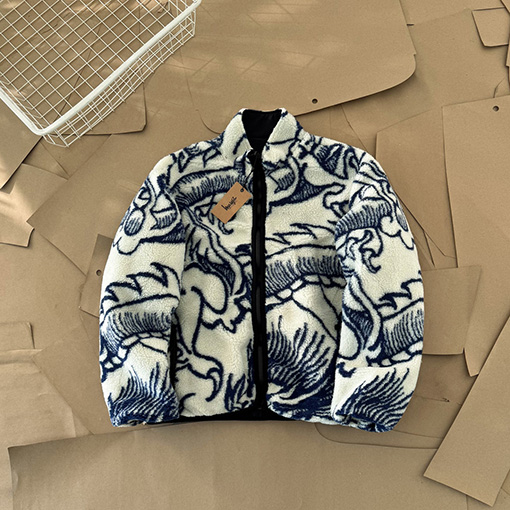 ステューシーコピー Stussy Dragon Sherpa Jacket ロングプリントフリース長袖ジャケット