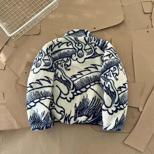 ステューシーコピー Stussy Dragon Sherpa Jacket ロングプリントフリース長袖ジャケット
