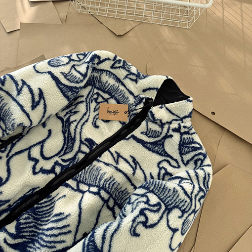 ステューシーコピー Stussy Dragon Sherpa Jacket ロングプリントフリース長袖ジャケット