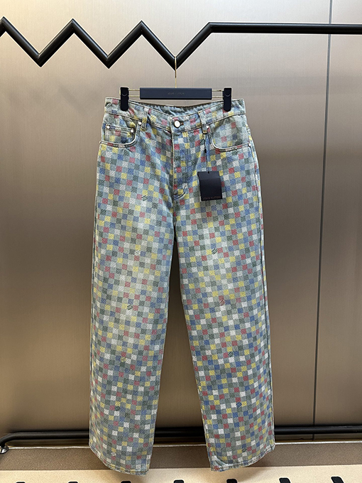 ルイヴィトンコピーカラフルなチェック柄のデニムパンツ