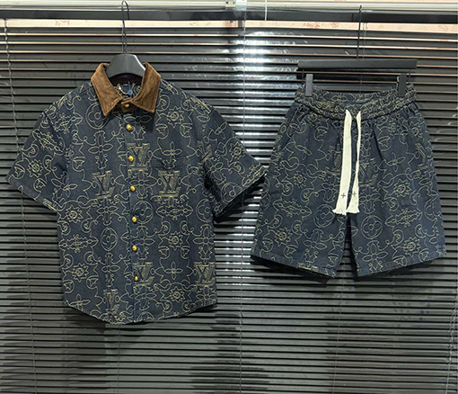 ルイヴィトン新しいロゴプリント半袖デニムスーツ
