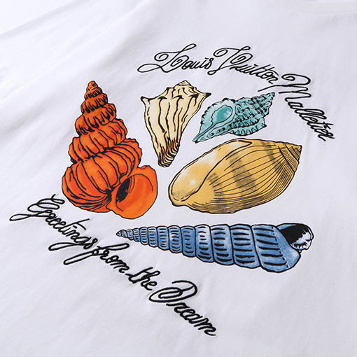 ルイヴィトンコピーシェルコンクプリント刺繍文字半袖Tシャツ