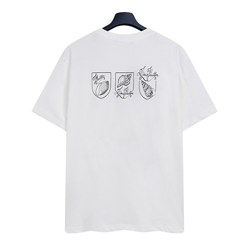 ルイヴィトンコピーシェルコンクプリント刺繍文字半袖Tシャツ