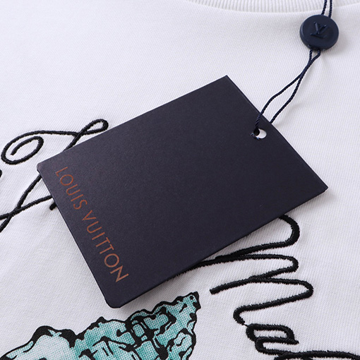 ルイヴィトンコピーシェルコンクプリント刺繍文字半袖Tシャツ