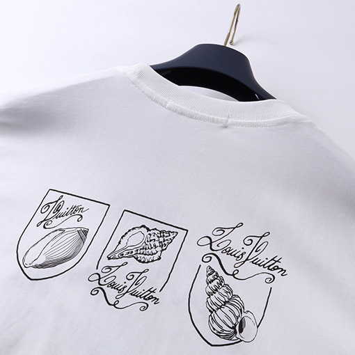 ルイヴィトンコピーシェルコンクプリント刺繍文字半袖Tシャツ