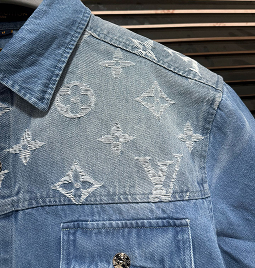 ルイヴィトン新しいウォッシュブルーデニムアルファベット刺繍ステッチデニムセット
