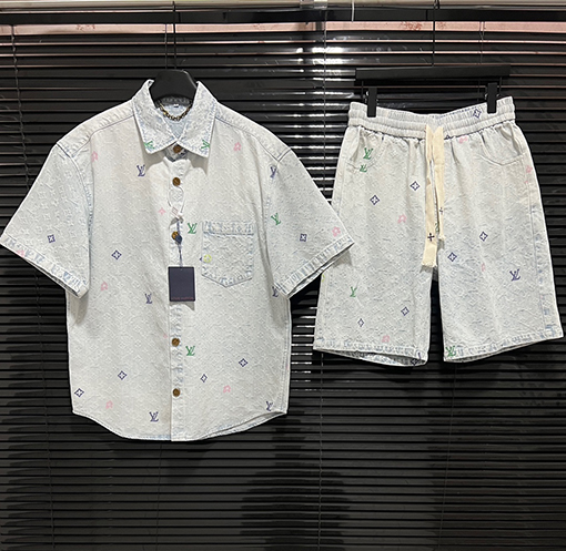 ルイヴィトンカラフルなアルファベットのロゴ刺繍ステッチのデニムセット