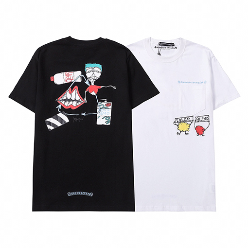 クロムハーツコピーCHサンスクリットラウンドネック半袖レディースカジュアル大きな唇漫画プリント半袖Tシャツ