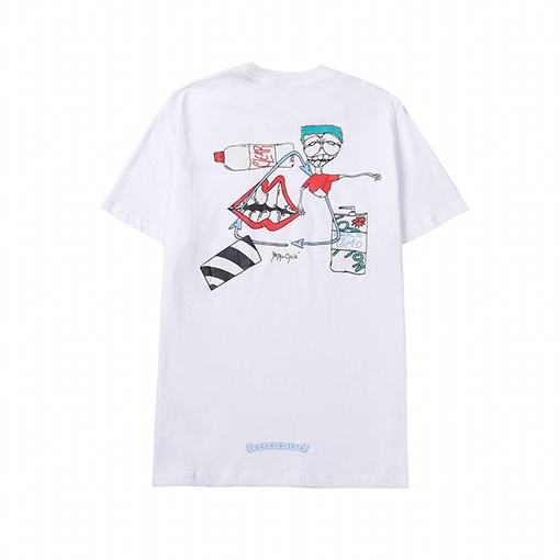 クロムハーツコピーCHサンスクリットラウンドネック半袖レディースカジュアル大きな唇漫画プリント半袖Tシャツ