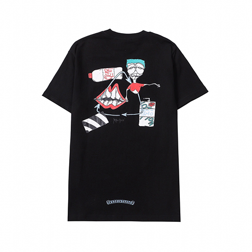 クロムハーツコピーCHサンスクリットラウンドネック半袖レディースカジュアル大きな唇漫画プリント半袖Tシャツ