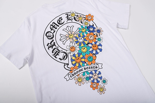 クロムハーツ サンスクリット虹スマイリー花馬蹄プリント半袖Tシャツ