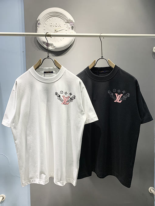 ルイヴィトン新しい厚いロゴプリントTシャツ