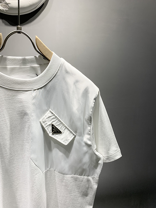 プラダ 新しい針織りステッチポケット半袖Tシャツ