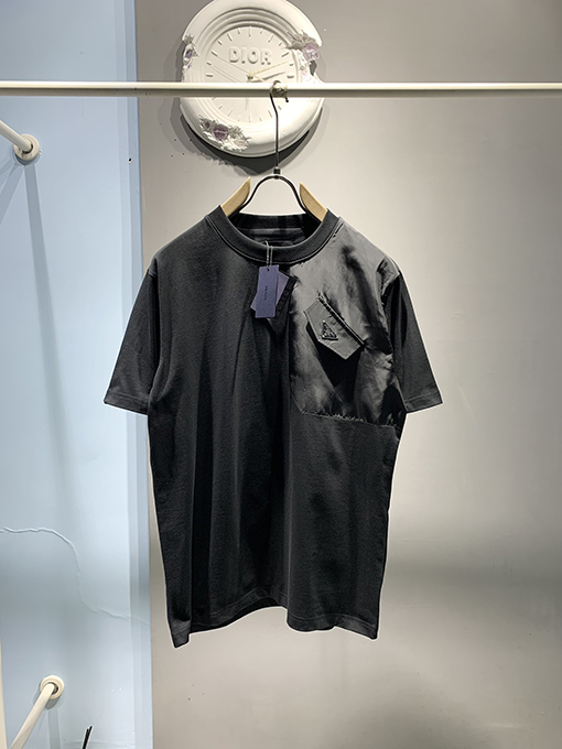 プラダ 新しい針織りステッチポケット半袖Tシャツ