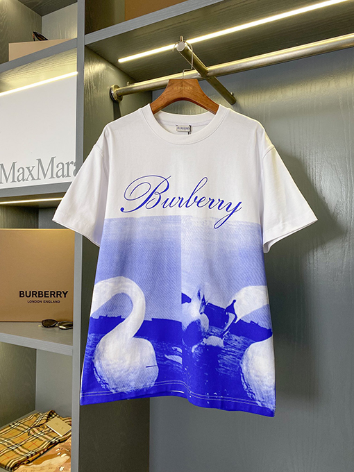 バーバリーコピー 新しい白鳥プリント半袖Tシャツ