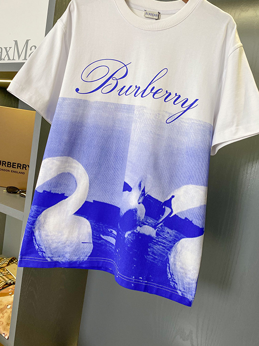 バーバリーコピー 新しい白鳥プリント半袖Tシャツ