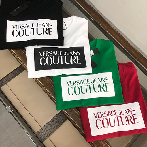 ヴェルサーチコピーカップルコットンTシャツ