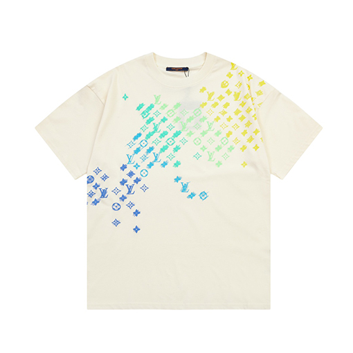 ルイヴィトン グラデーションモノグラム文字プリント大きなロゴロゴ半袖Tシャツ