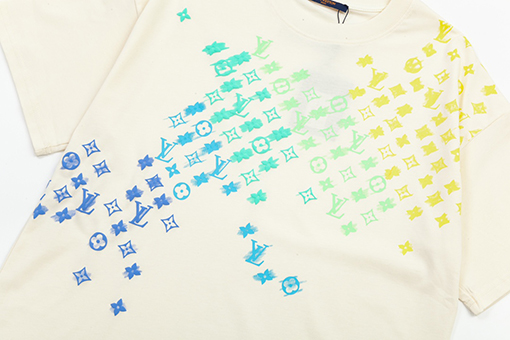 ルイヴィトン グラデーションモノグラム文字プリント大きなロゴロゴ半袖Tシャツ