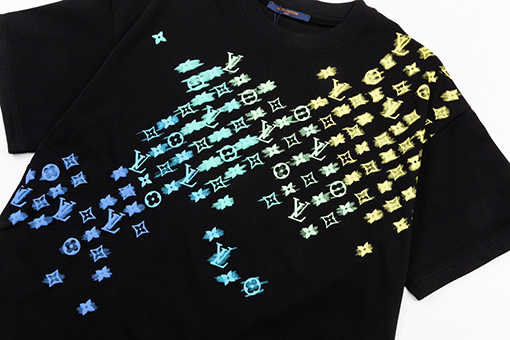 ルイヴィトン グラデーションモノグラム文字プリント大きなロゴロゴ半袖Tシャツ